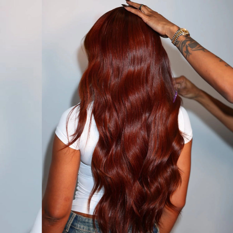 Reddish Brown Color Body Wave Wig Wear Go Glueless Wig Pre-cut Lace Wig - Rafarada