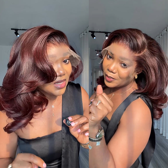Reddish Brown Loose Wave Human Hair Wig Natural Hairline Glueless Lace Front Wig - Rafarada