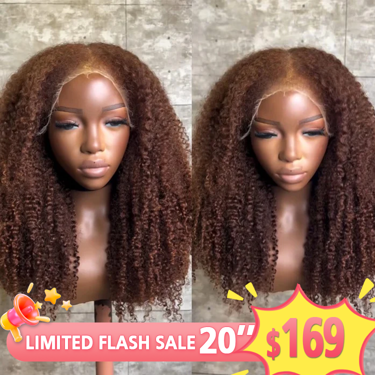 FLASH SALE | Glueless Afro Curl Deep Auburn Tones and Defined Voluminous Curls Human Hair Lace Wig With 4C Edges - Rafarada