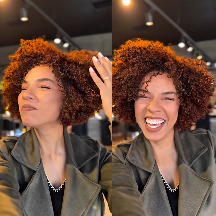 Reddish Brown Kinky Curly Bob Wig Auburn Copper Curly Human Hair Wigs for Women - Rafarada
