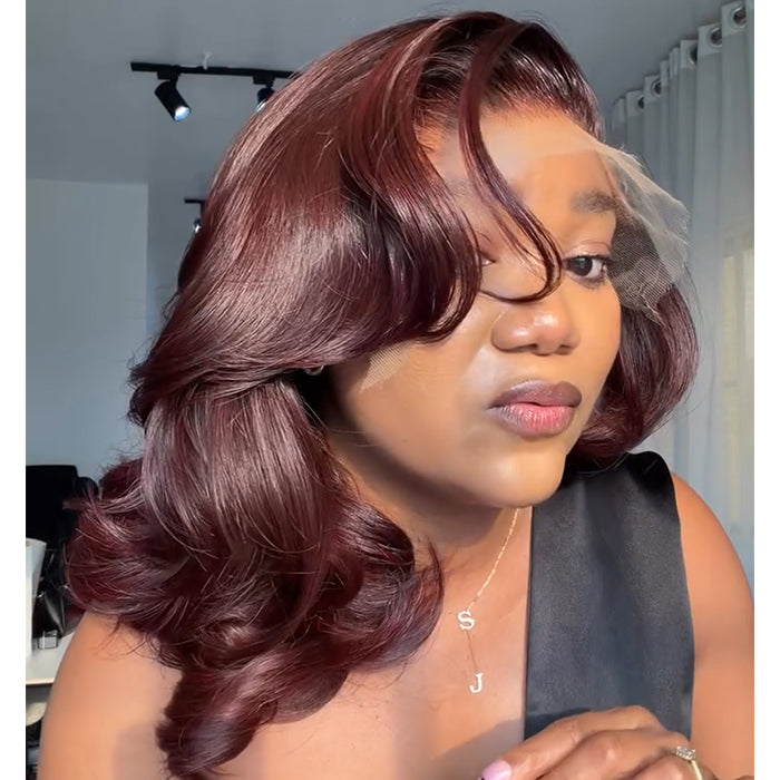 Reddish Brown Loose Wave Human Hair Wig Natural Hairline Glueless Lace Front Wig - Rafarada