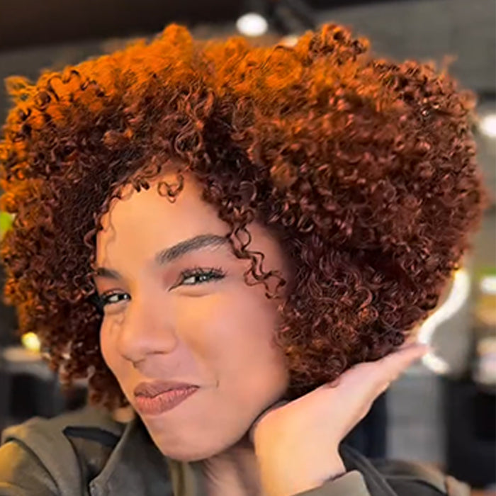 Reddish Brown Kinky Curly Bob Wig Auburn Copper Curly Human Hair Wigs for Women - Rafarada