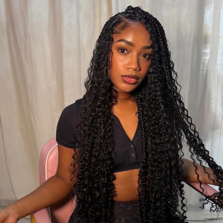 Deep Wave Crochet Human Hair Extensions 100% Human Braiding Hair For Crochet Braids & Locs Black Color - Rafarada