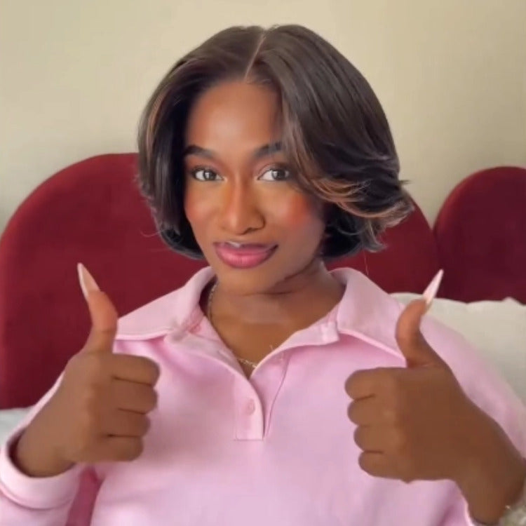 Skunk Stripe Hair Bob Straight Human Hair Wig Glueless Wig - Rafarada