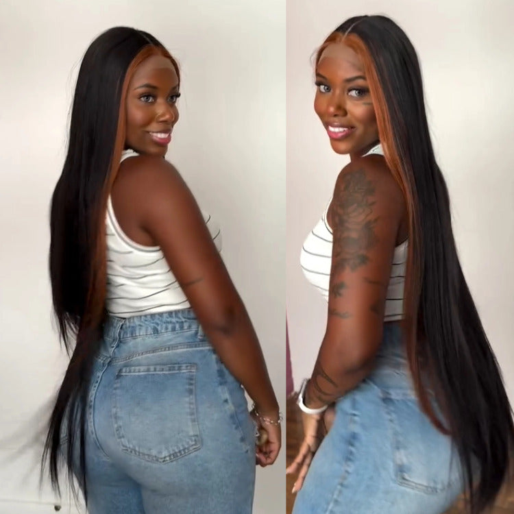 Skunk Stripe Black Wig With Highlight Color Straight Human Hair Wigs - Rafarada