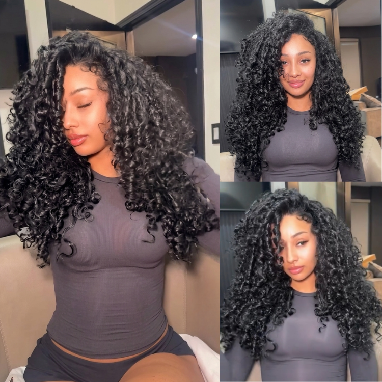 Bouncy Spiral Curly Lace Wig Pre-plucked Natural Black Defined Curls Human Hair Wigs - Rafarada