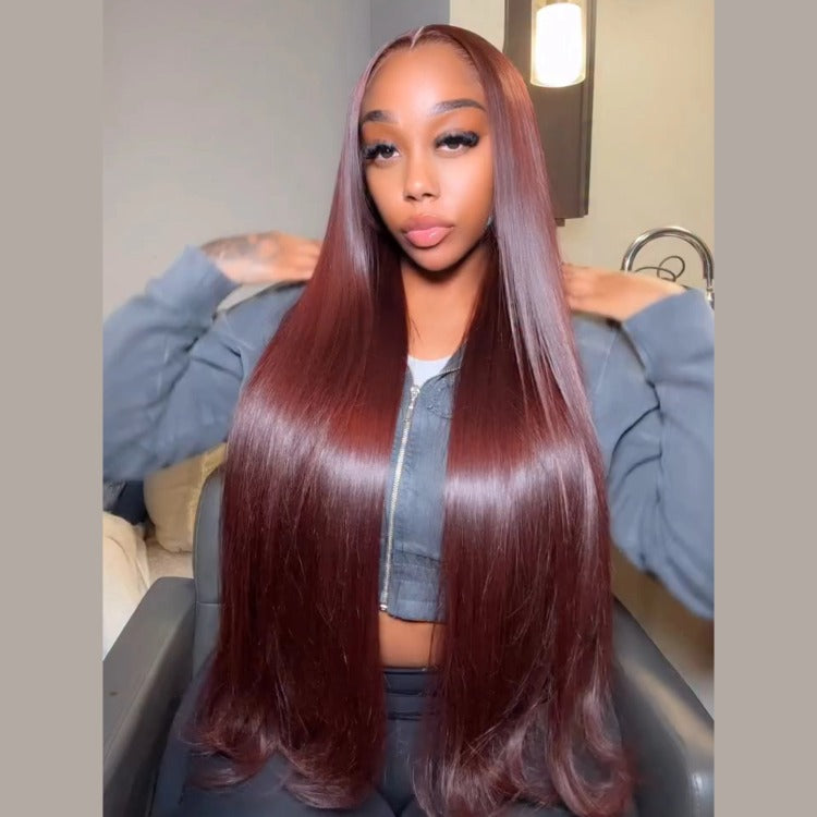 Reddish Brown Glueless Wig Pre- cut for Beginners Straight Hair HD Lace Human Hair Wigs- Rafarada