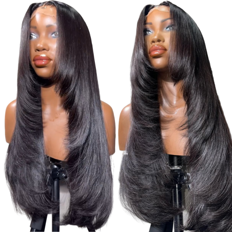 Layered Butterfly Hair Cut Straight HD Lace Closure Human Hair Wigs- Rafarada