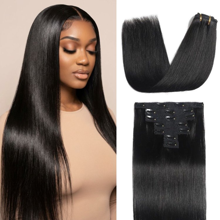 Silky Straight Clip-In Hair Extensions Seamless Clip-In 100% Human Hair- Rafarada