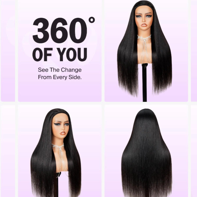 Straight Wig 3-In-1 Half Wig 200% Density Glueless Flexi-Fit Drawstring Wig - Rafarada