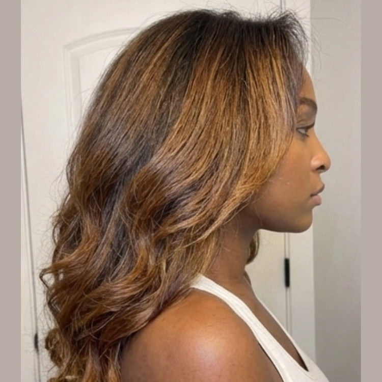 Layered Straight Lace Front Human Hair Wigs Highlight Black With Light Brown Color Glueless Lace Wig 100% Human Hair- Rafarada