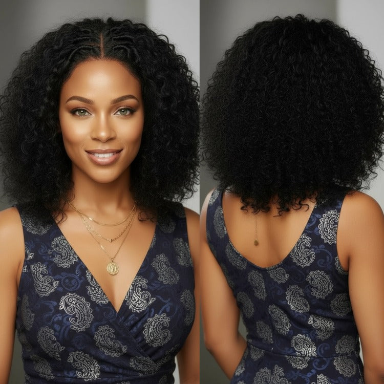 Twist Braided Top Water Wave Human Hair Lace Wig Middle Part Natural Afro Texture - Rafarada