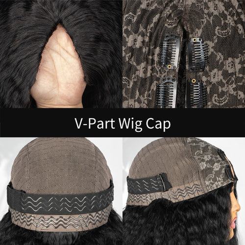 Ombre Honey Brown Kinky Curly V Part Wig Glueless Copper Brown Ombre Human Hair Wig For Women - Rafarada