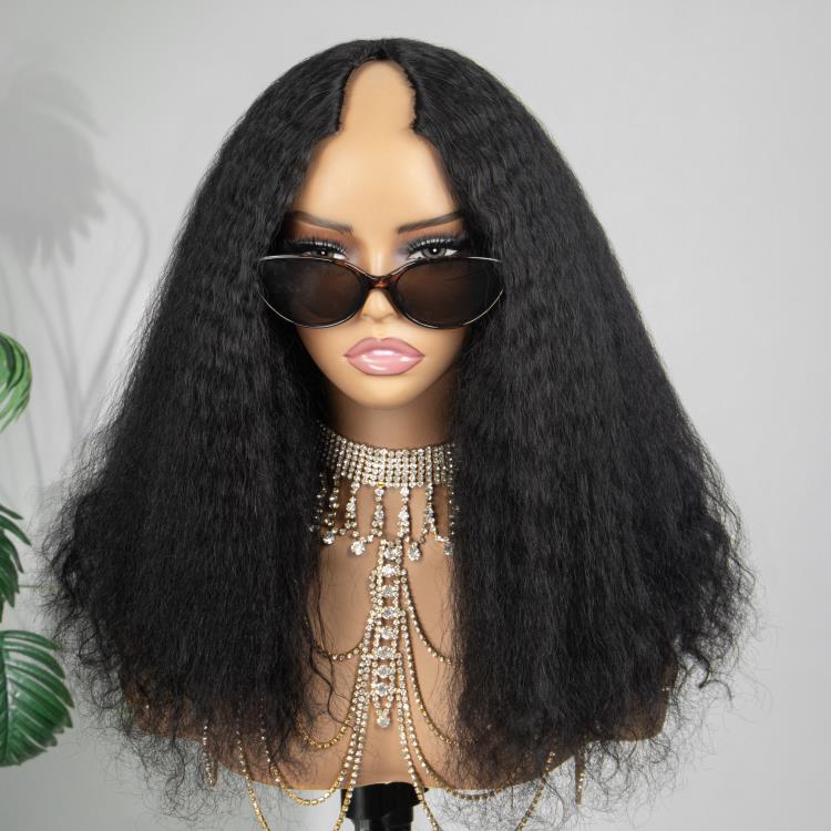 Full And Thick Kinky Straight Curls Wave Wig V Part Wig Glueless Human Hair Wigs - Rafarada