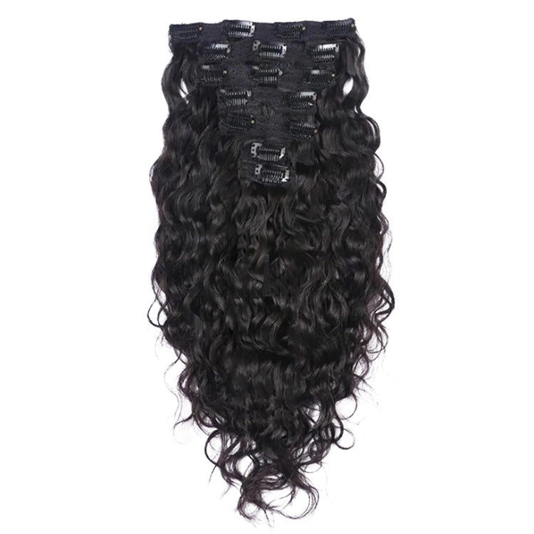 Clip-In Hair Extensions 100% Human Hair Water Wave Full & Thick Hair- Rafarada
