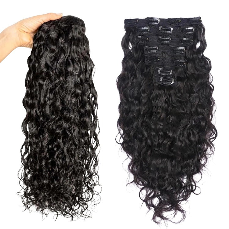 Clip-In Hair Extensions 100% Human Hair Water Wave Full & Thick Hair- Rafarada
