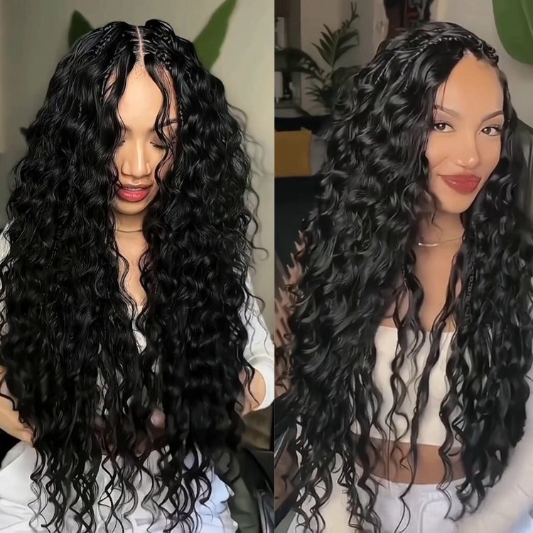 Flash Sale | Water Curls Pre-Braiding Human Hair Wig Light Weight Flexi-Fit Knotless Boho Natural Wig - Rafarada