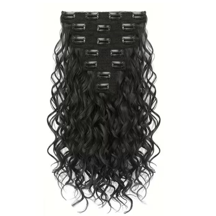 Water Wave Clip in Human Hair Extensions Natural Black #1B Clip-ins for Long Wavy 100% Human Hair Extensions - Rafarada