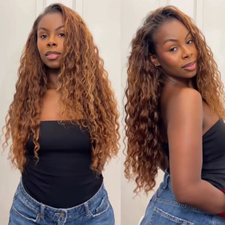 Highlight Color Water Wave Lace Frontal Human Hair Wig Pre-Plucked Hairline For Woman - Rafarada