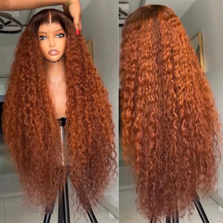 Ombre Dark Brown Ginger Lace Front Wig Water Wave Human Hair Wig - Rafarada