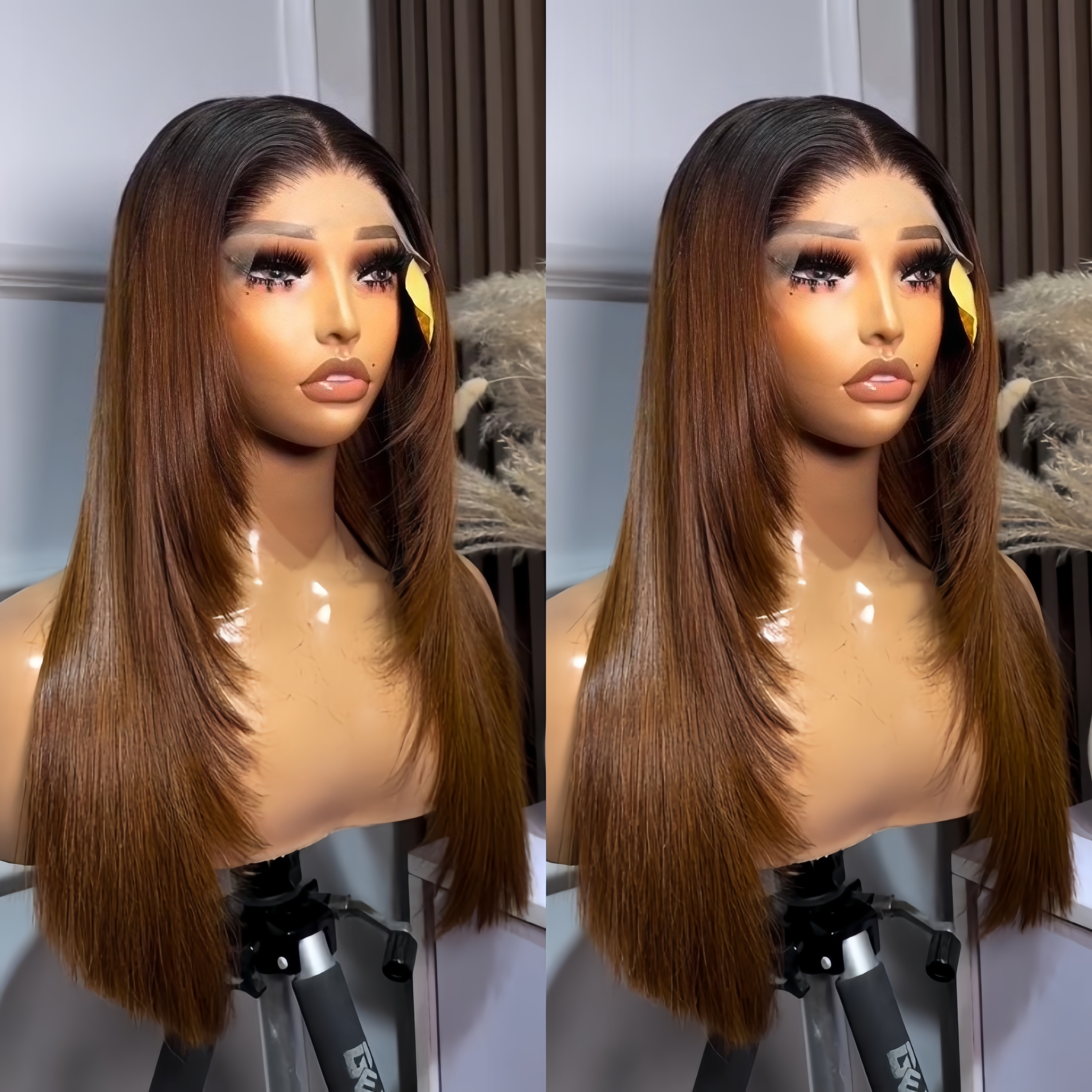 Ombre Brown Layered Butterfly Hair Cut Straight HD Lace Closure Human Hair Wigs- Rafarada