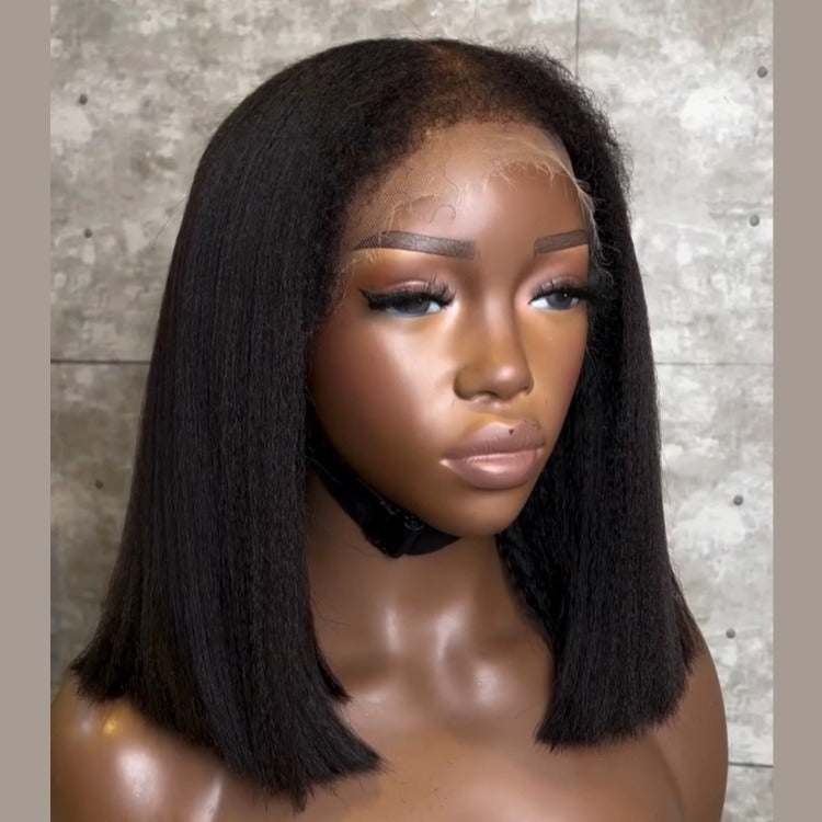 Yaki Straight Hair Bob Wig Pre Cut Lace Wig Vietnamese Hair with Edges Hair- Rafarada