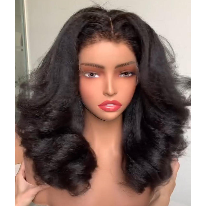 Yaki Loose Wave Human Hair Wig Glueless HD Lace Front Wig Natural Color End Curl Wig For Woman-Rafarada