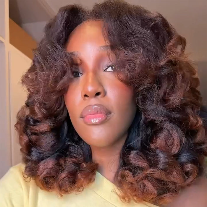 Ombre With Brown Color Yaki Loose Wave Human Hair Wig Volum Lace Front Wig Brown Natural Wig - Rafarada