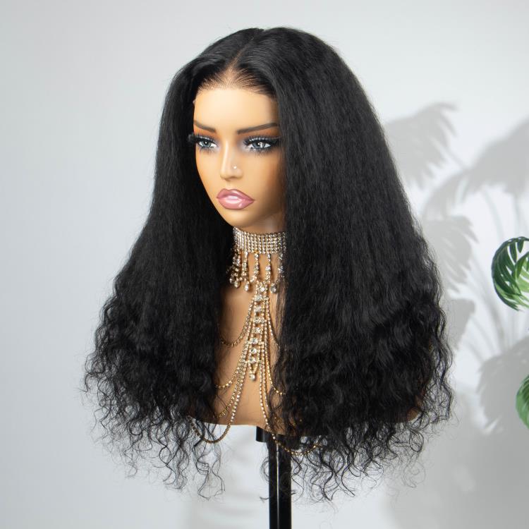 Yaki Straight Bouncy Curls Wig HD Transparent Lace Human Hair Wig Natural Hair For Woman - Rafarada