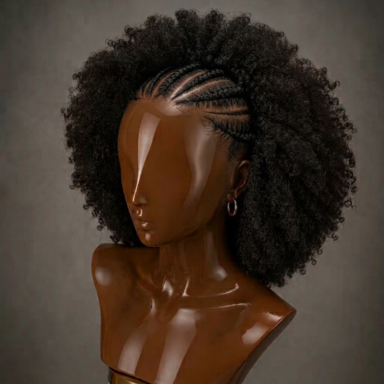 Custom Braided Cornrow Afro Kinky Curly Wigs for Black Women 13x4 Glueless Full Frontal Coily Half Braids Half Up Half Down Wig - Rafarada