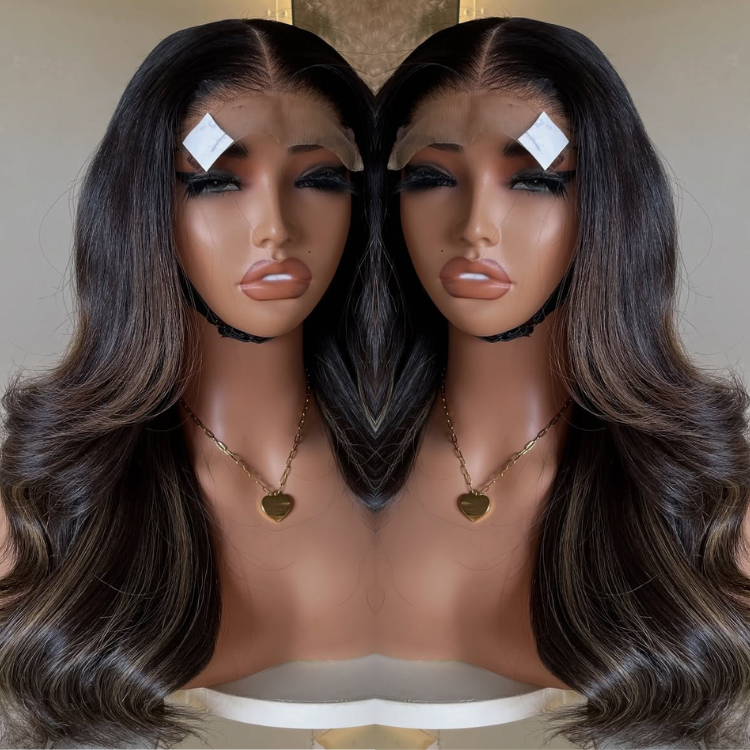 Honey Blonde Highlight Body Wave Lace Front Human Hair Wig Face Framing Money Piece Highlight Glueless Transparent Lace Wigs - Rafarada