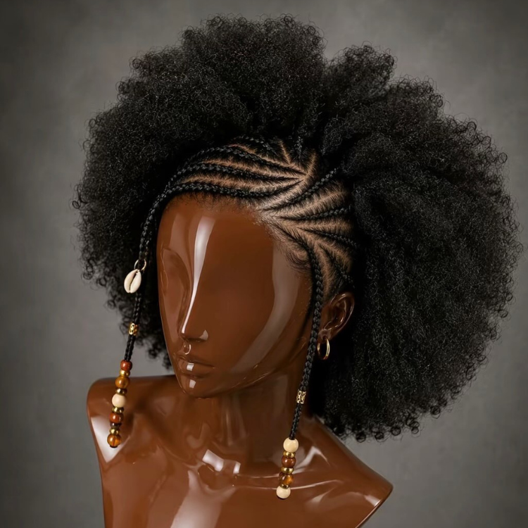 Custom Braided Cornrow Afro Kinky Curly Wigs for Black Women 13x4 Glueless Full Frontal Coily Half Braids Half Up Half Down Wig - Rafarada