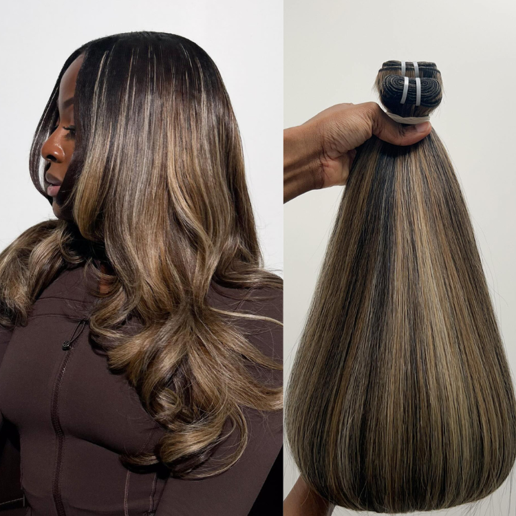 Balayage & Highlighted Silky Straight 100% Human Hair Bundles Weft Extensions - Rafarada