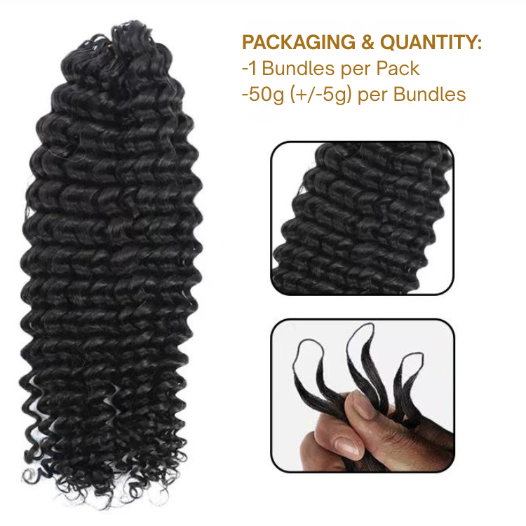 Deep Wave Crochet Human Hair Extensions 100% Human Raw Hair For Crochet Locs Black Color - Rafarada