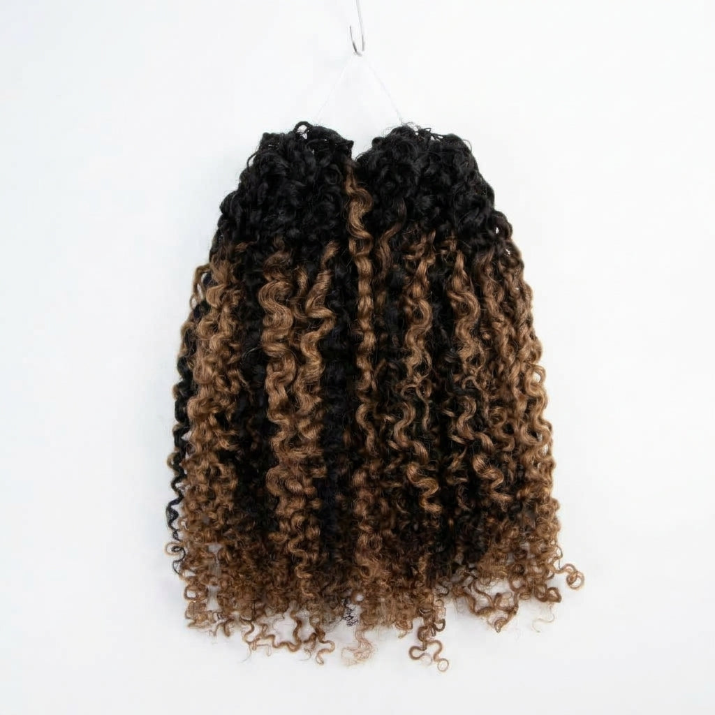 Kinky Coily Feather Hair Extensions Natural Black Mixed Light Brown Micro Link Fusion Hair - Rafarada