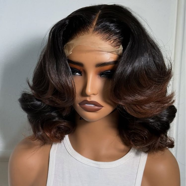 Bob Human Hair Wig with Brown Dyed Ends Short Bob Cut Wig Natural Curls - Rafarada
