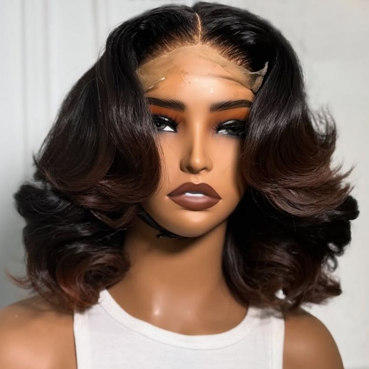 Bob Human Hair Wig with Brown Dyed Ends Short Bob Cut Wig Natural Curls - Rafarada