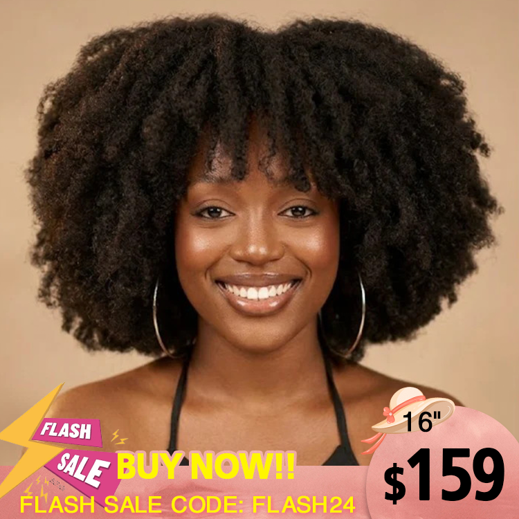 Kinky Curly HD Transparent Lace Frontal Human Hair Wig - Natural Black High Volume 100% Human Hair Wig for Women- Rafarada