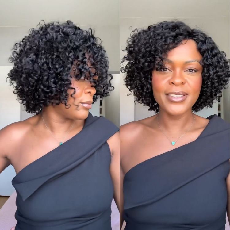 Natural Black Short Curly Bob Wig 100% Human Hair Glueless Wigs for Daily Wear Bouncy and Soft Hair - Rafarada