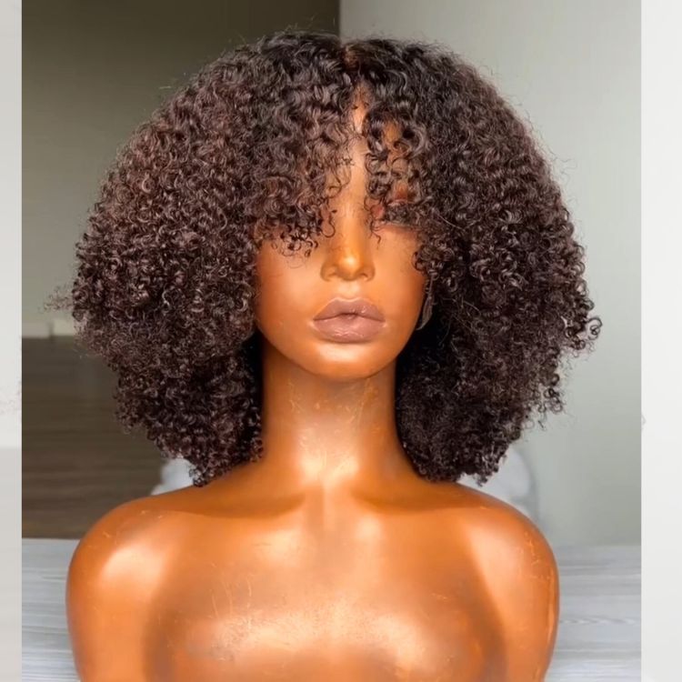 Glueless Afro Curl Ombre Root Deep Auburn Tones and Defined Voluminous Curls Human Hair Lace Wig Ombre Dark Reddish Brown Colored Wigs - Rafarada
