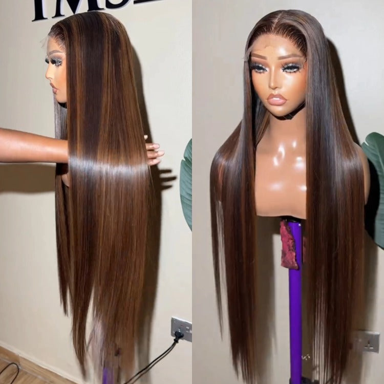 Raw Straight Hair Highlight Brown Color Human Hair Wig HD Lace Front Wig - Rafarada