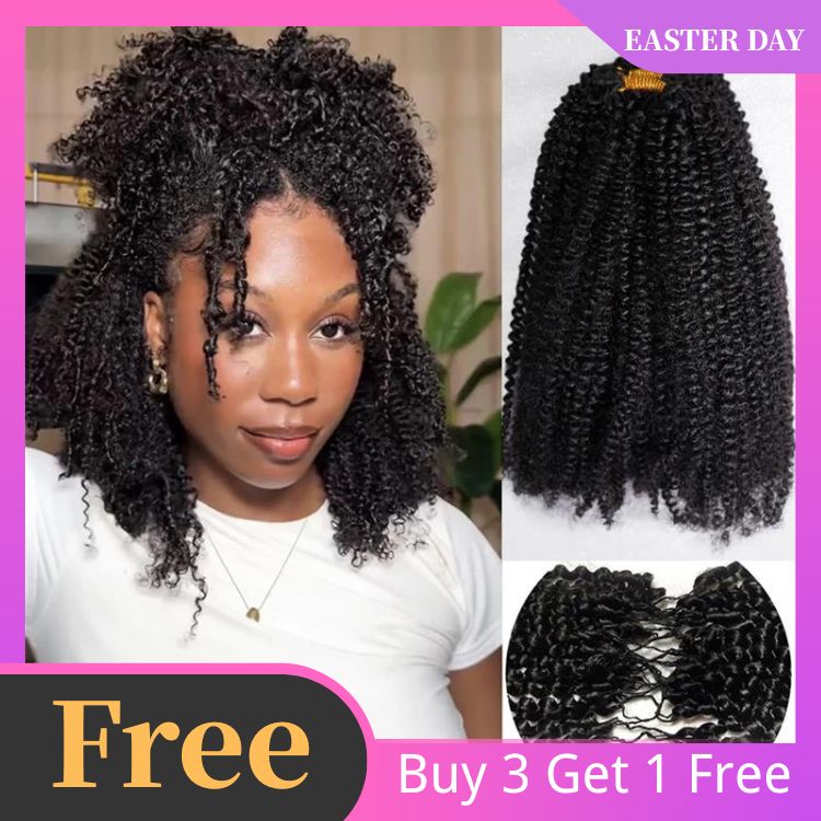 Flash Sale | Afro Curly Crochet Hair Pre-Separated Feather Soft Raw Human Hair Extensions - Rafarada