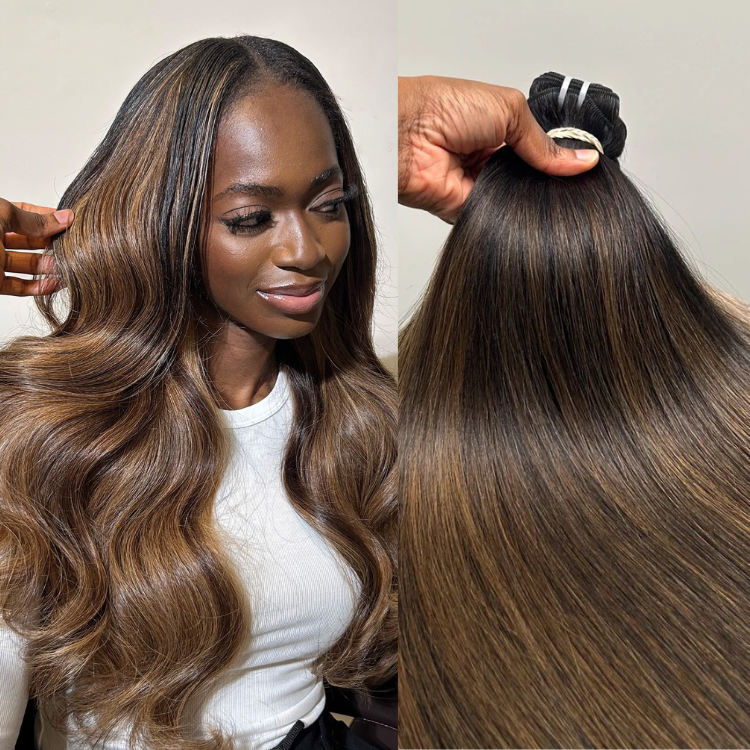 Balayage & Highlighted Silky Straight 100% Human Hair Bundles Weft Extensions - Rafarada