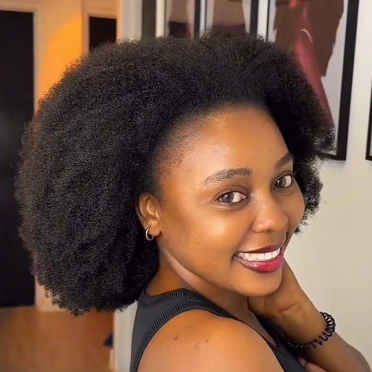 Afro Kinky Curly 3-In-1 Half Wig High Density Glueless Flexi-Fit Drawstring Wig - Rafarada