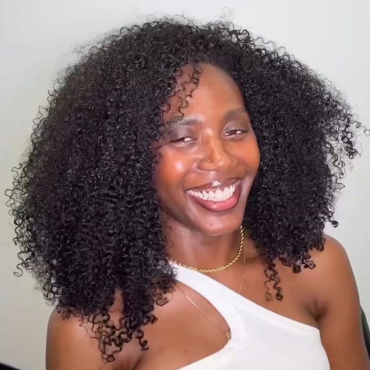 High Density Kinky Curly Glueless Flexi-Fit Half Wig Drawstring Wig 100% Human Hair Natural Black - Rafarada