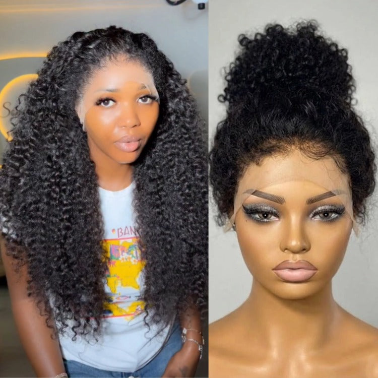 360 Deep Curly Lace Front Wig Natural Black High Density Human Hair Wig Versatile 360 Full Lace Perimeter Wig for High Bun & Ponytail - Rafarada