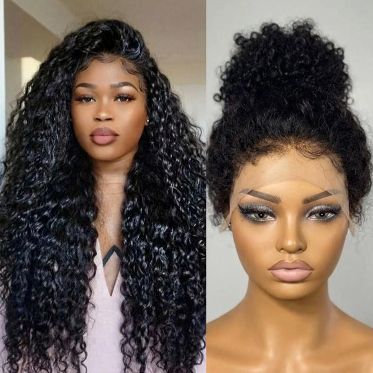 360 Deep Curly Lace Front Wig Natural Black High Density Human Hair Wig Versatile 360 Full Lace Perimeter Wig for High Bun & Ponytail - Rafarada