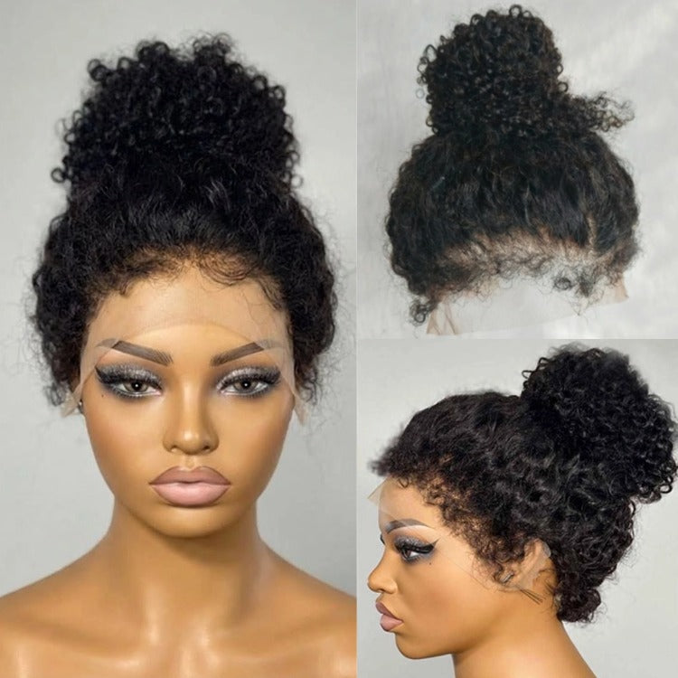 360 Deep Curly Lace Front Wig Natural Black High Density Human Hair Wig Versatile 360 Full Lace Perimeter Wig for High Bun & Ponytail - Rafarada