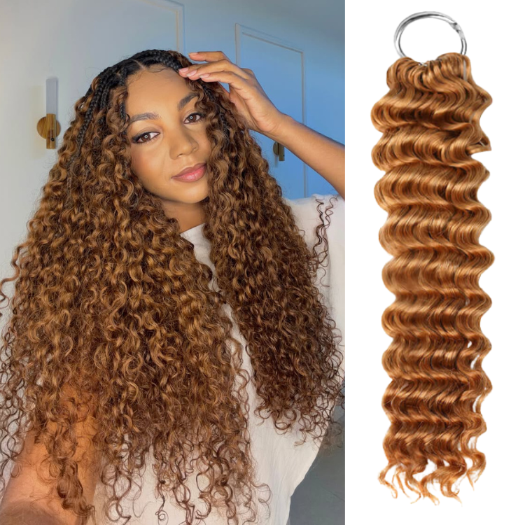 Ginger Brown Deep Wave Feather Crochet Hair 100% Premium Human Hair Extensions Medium Auburn Feather Crochet Braiding Hair - Rafarada