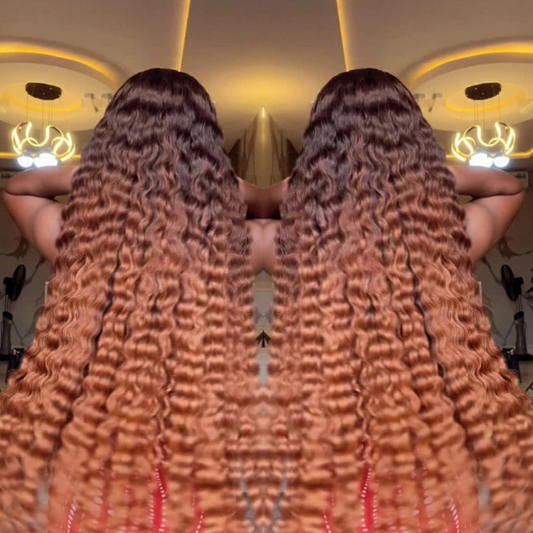 Ombre Dark Brown Color Raw Burmese Curly Wave Wig HD Transparent Lace Wigs - Rafarada